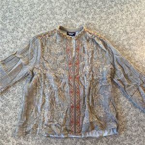 Grey linen Johnny Was blouse